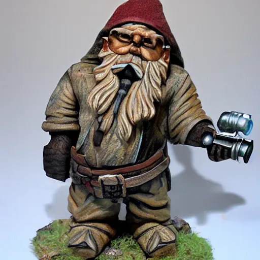 Prompt: a grizzled gnome, half machine, half gnome, extremely detailed,