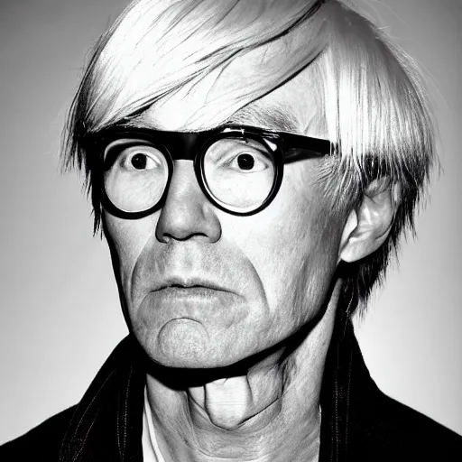 Image similar to Modern Portrait of Andy Warhol, taken in the 2010s, photo taken on a 2010s camera, grainy, real life, hyperrealistic, ultra realistic, realistic, highly detailed, epic, HD quality, 8k resolution, body and headshot, film still, front facing, front view, headshot and bodyshot, detailed face, very detailed face