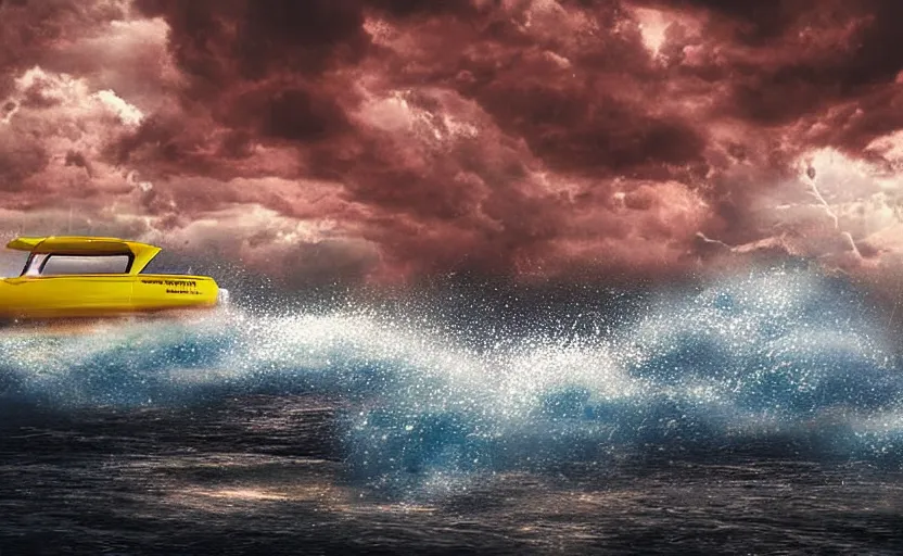 Image similar to a banana boat, cgi scene, stormy digital art, atmospheric lighting