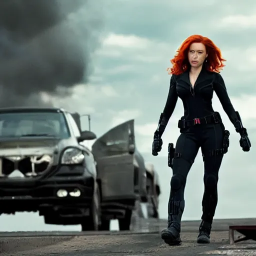 Prompt: a still image of black widow from a marvel movie