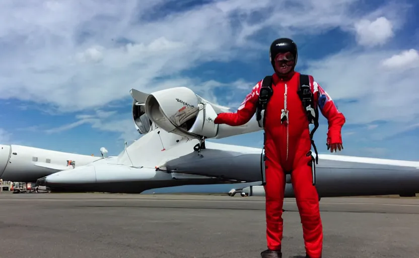 Prompt: skydiver in a suite. plane in the background 8 0'style