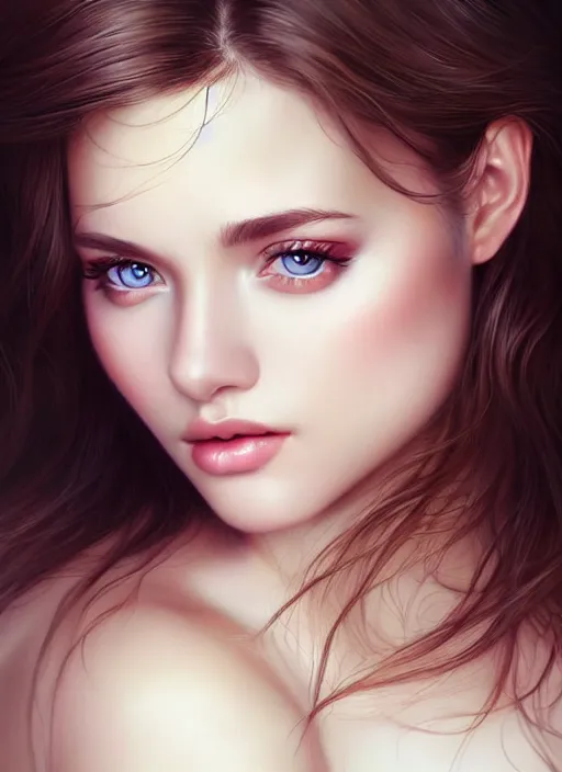 Image similar to a gorgeous female photo, professionally retouched, soft lighting, realistic, smooth face, [ [ half body shot ] ], perfect eyes, wide angle, sharp focus on eyes, 8 k high definition, insanely detailed, intricate, elegant, art by artgerm, snowy winter