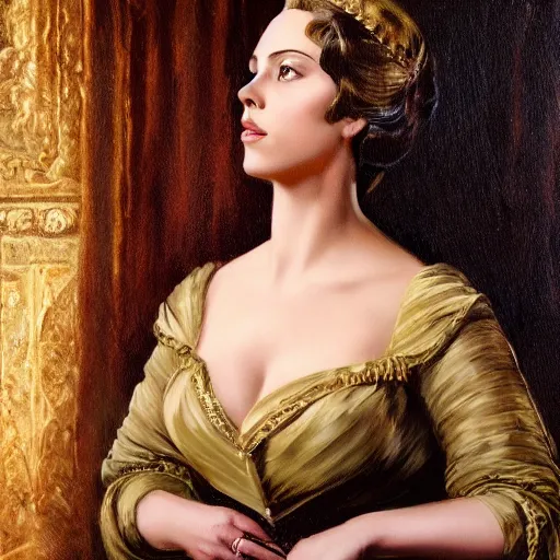 Image similar to frank frazetta portrait of scarlett johansson as queen victoria, full body, 8 k, realistic, photo real, smooth, sharp, intricate detail, hyper detail, dramatic lighting, dramatic shading