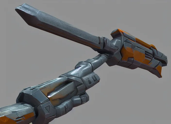 Prompt: low poly needler gun from halo 2. 3 d blender render. winner.