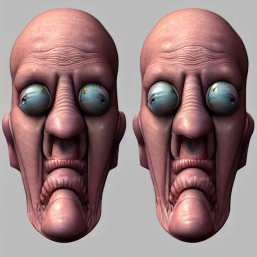 Image similar to squidward realistic skin 8k, detailed, high detailed, terrifying, eerie, deformed.