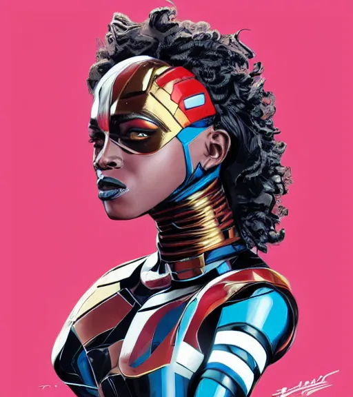 Image similar to african female android, by MARVEL comics and Sandra Chevrier, 4k