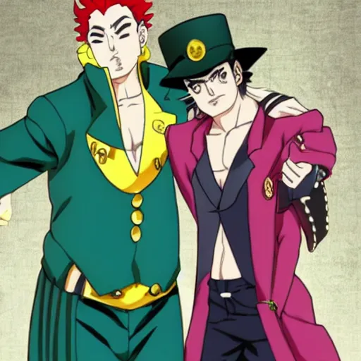 Prompt: Jotaro Kujo hanging out with Noriaki Kakyoin