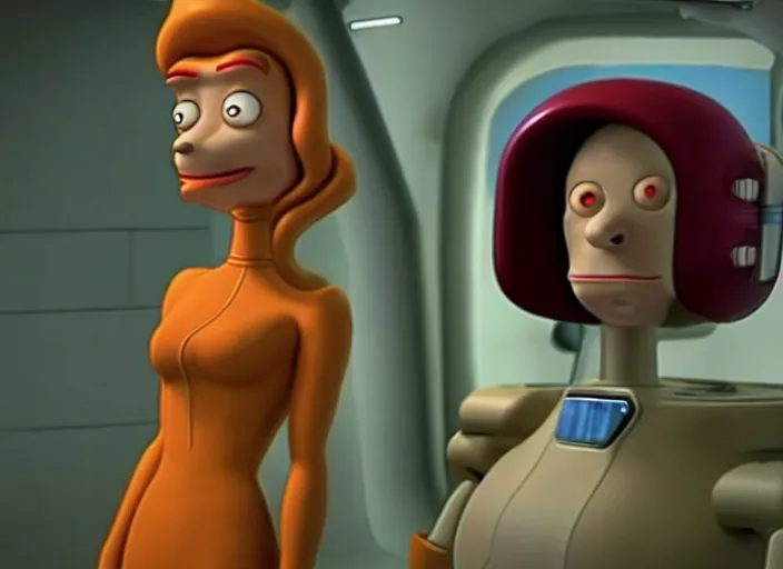 Image similar to film still of lela from futurama in the new scifi movie, 4 k