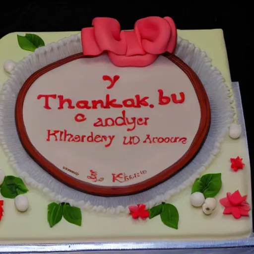 Image similar to Photograph of a thank you cake. Highly realistic. Highly detailed. High resolution. 4k. 8k