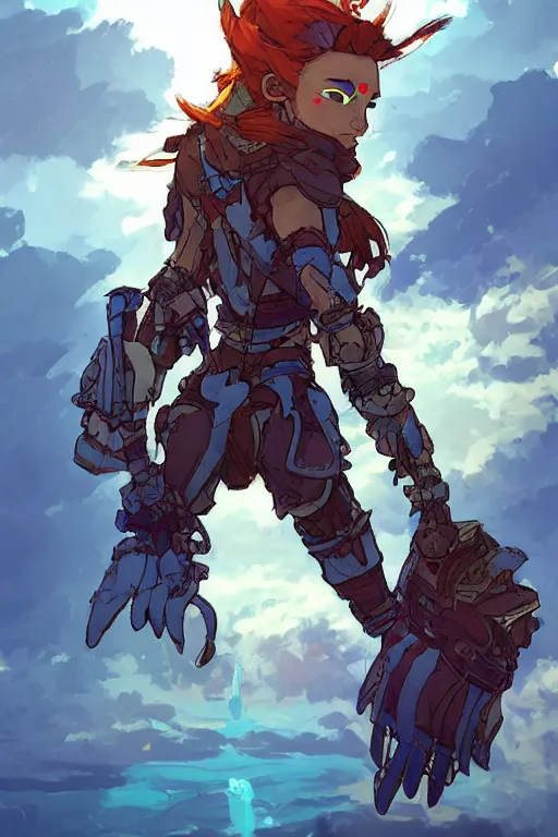 Image similar to combination suit armor aloy horizon forbidden west horizon zero dawn robot ninja mask helmet backpack tribal, art gta 5 comics, official fanart behance hd artstation by jesper ejsing, by rhads, makoto shinkai and lois van baarle, ilya kuvshinov, ossdraws radiating a glowing aura cgi rtx 2 0 2 2