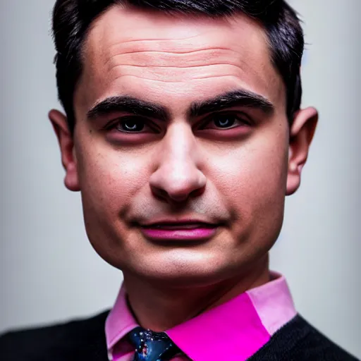 Image similar to Detailed portrait of Ben Shapiro with pink hair and piercing, 8k, realistic, 50mm photograph