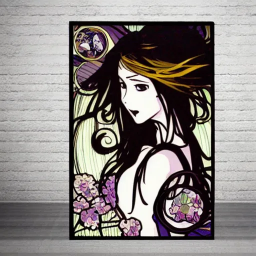 Prompt: anime manga skull portrait marvel young woman angel fairytale profile skeleton illustration style by Alphonse Mucha pop art nouveau