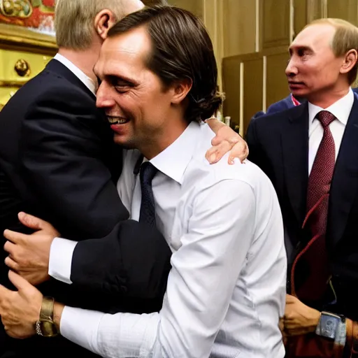 Prompt: thierry baudet hugging vladimir putin