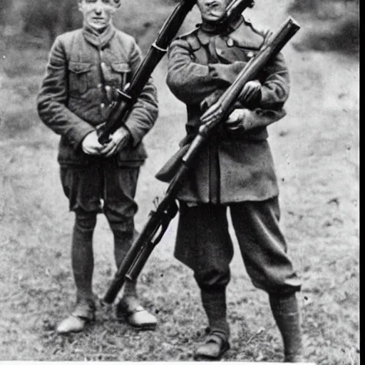 Prompt: old wartime photograph of harry potter holding a lewis gun, 1 9 1 7