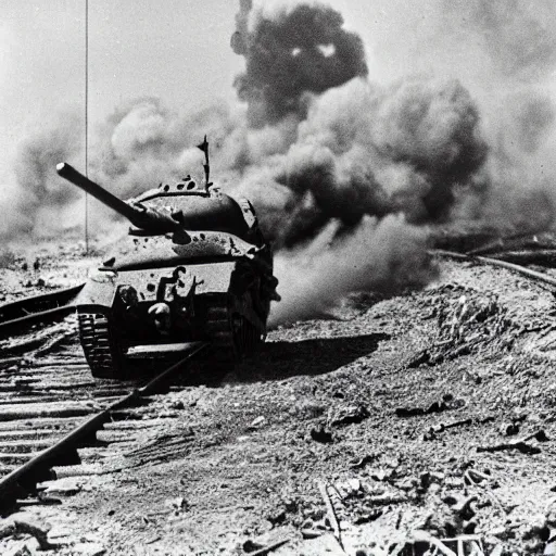 Prompt: sherman tank ammo explosion