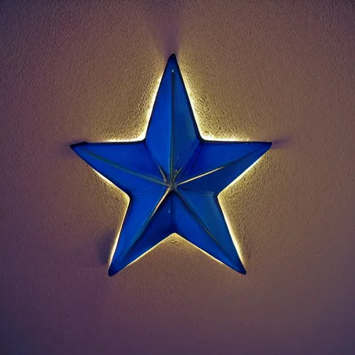 Image similar to dark blue glowing ceramic star shape, photograph