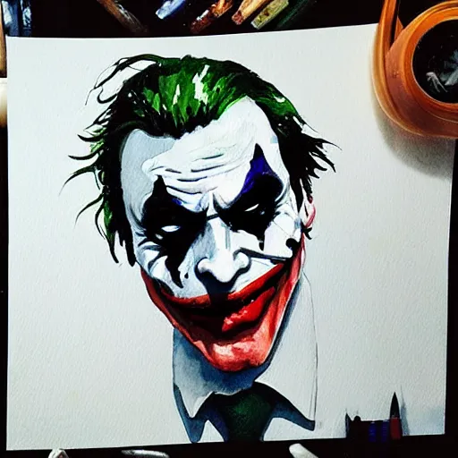 Image similar to “watercolor of joker from dark knight”