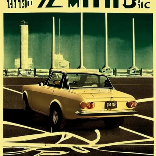 Image similar to @fiat 124 berlina@ in soviet city. Film poster. Epic cinematic