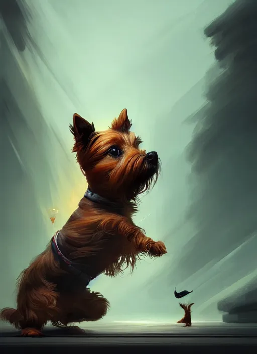 Prompt: norwich terrier as an kung fu master, backround dark, highly detailed, digital illustration, trending in artstation, modern painting, smooth, sharp focus, intricate, by peter mohrbacher