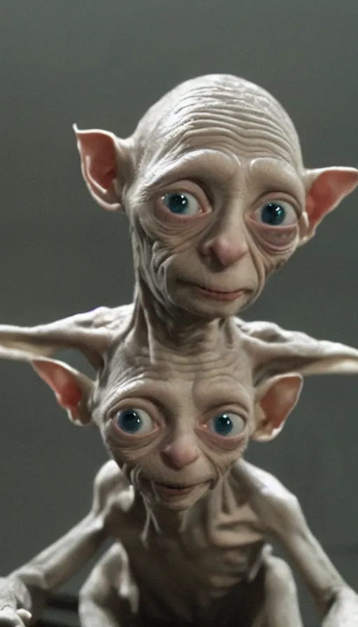 Image similar to dobby gollum, cinema still