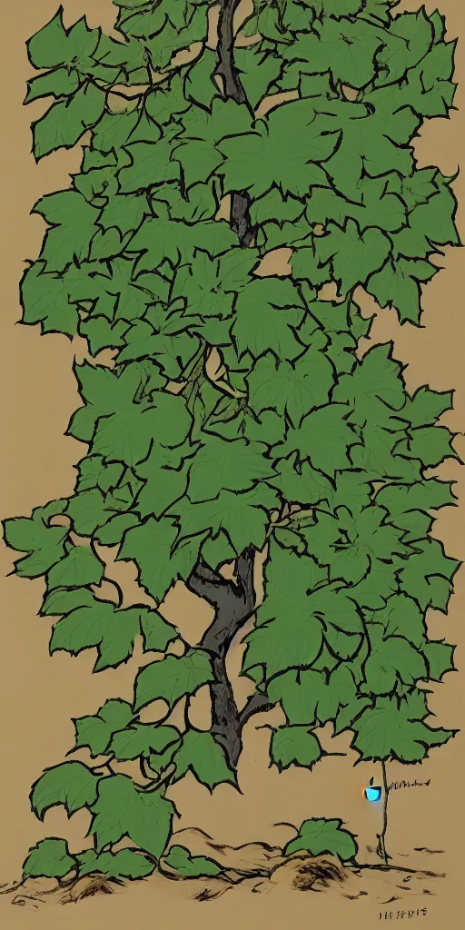 Image similar to artwork by herge of a grim catalpa