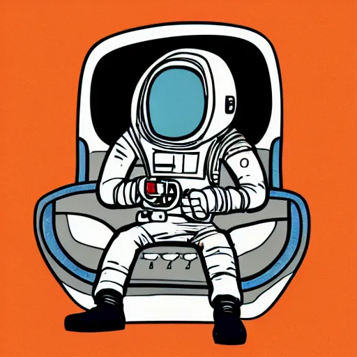 Image similar to Medium shot of a futuristic astronaut relaxing in space, digital art, cartoon art, minimalistic, illustration, line art, modern art,