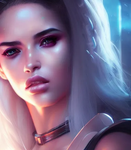 Prompt: beautiful portrait of a cyberpunk goddess who looks like Demi Rose , character design by charlie bowater, ross tran, artgerm, and makoto shinkai, detailed, soft lighting, rendered in octane