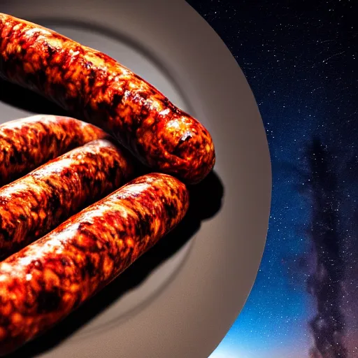 Image similar to CHORIZO sausage, night sky, 8k, photograph, photorealistic