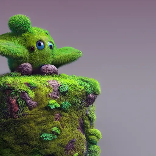 Image similar to a highly detailed digital painting of a tiny cute mossy forest creature by bobby chiu, trending on artstation, octane render, 4 k, unreal 5, macro photography, goro fujita