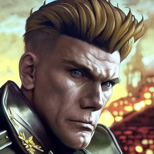 Prompt: christopher titus as guile from street fighter, ultra realistic, concept art, intricate details, eerie, highly detailed, photorealistic, octane render, 8 k, unreal engine. art by artgerm and greg rutkowski and magali villeneuve and alphonse mucha