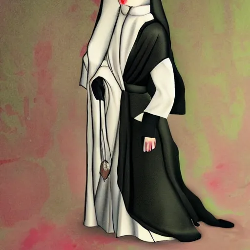 Prompt: female character inspired by venice carnival and nun | | art by greg rutswork and lois van barlee