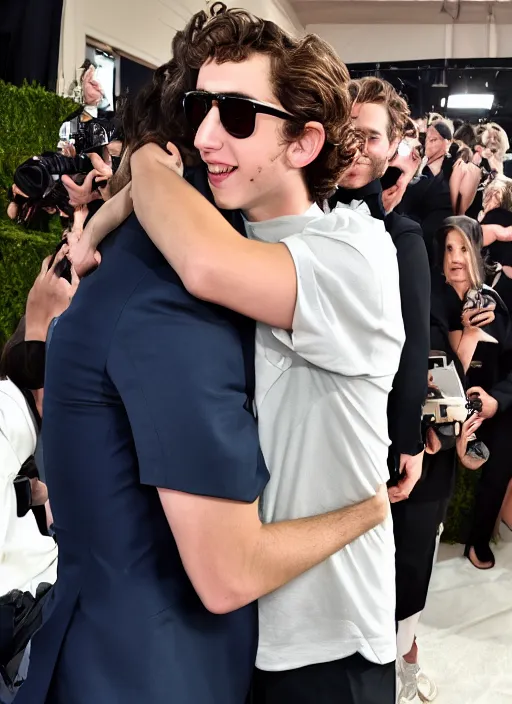 Image similar to photo of Timothee Chalamet hugging boyfriend Armie Hammer