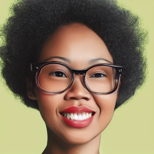 Prompt: Blasian woman with an afro wearing glasses, detailed