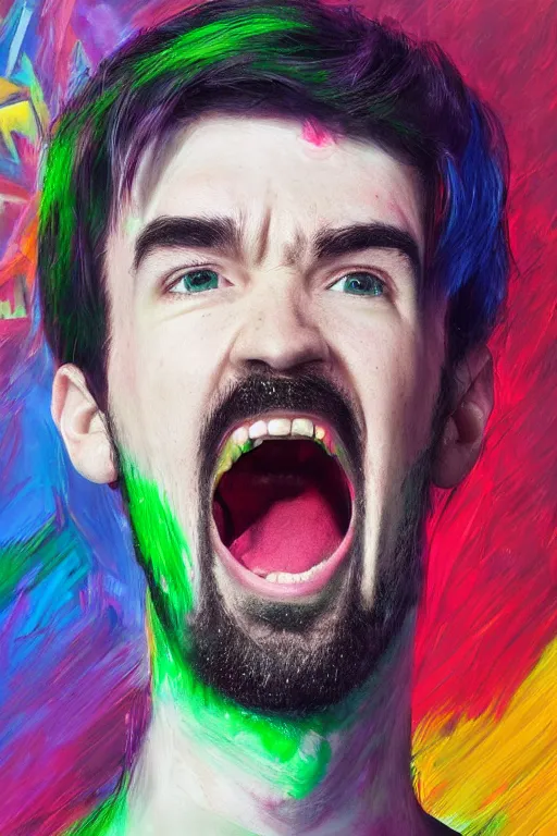 Prompt: Sean McLoughlin, Jacksepticeye, Irish Youtuber, solo portrait, yelling super loud, extreme yelling 🎨🖌️