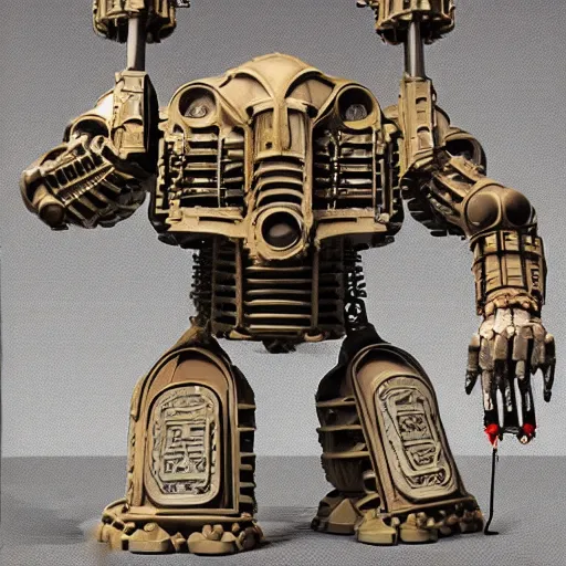 Image similar to mechanicus ab antiquo romanus architectus bellator designatur. fantastica humanoideus structurae virium roboticae per visum inpendet. ultimae legionis golem. belli apparatus. perquam mina. alta definitio imaginis