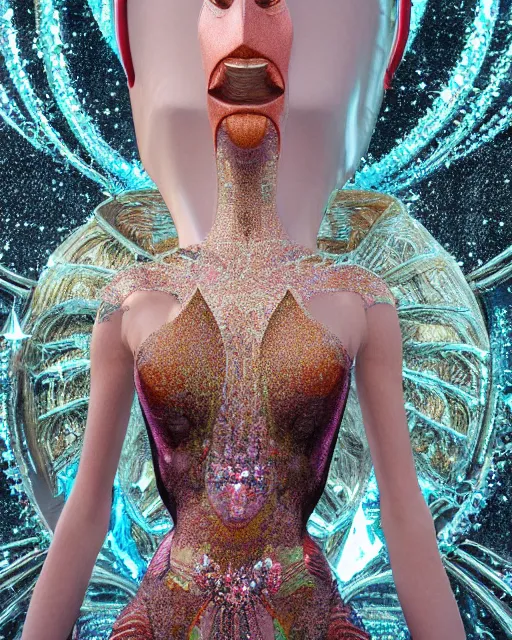 Image similar to a highly detailed metahuman 4 k close up render of an alien goddess bella hadid monument venus in iris van herpen dress schiaparelli in diamonds crystals swarovski and jewelry iridescent in style of alphonse mucha gustav klimt trending on artstation made in unreal engine 4