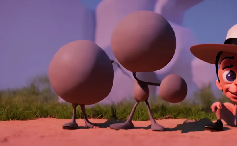 Image similar to buster keaton in disney pixar style, volumetric lighting, octane render, unreal engine, very detailed