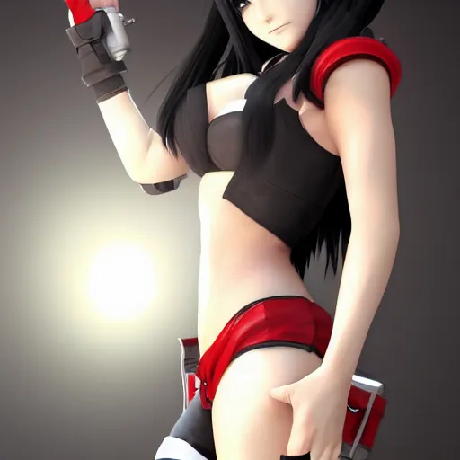 Prompt: high quality art of tifa lockhart with a black wing, trending on artstation