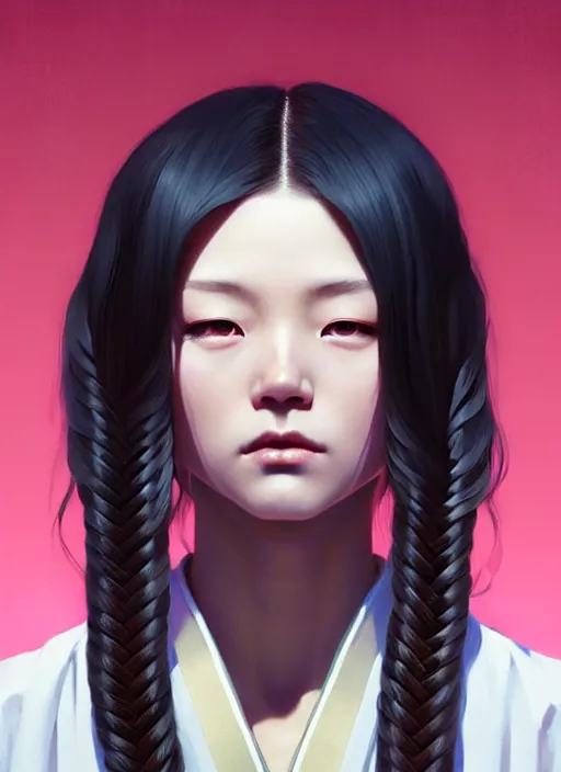 Prompt: young, japanese, medium long hair, braid, pretty, priestly robe ， perfect face, symmetric eyes, sharp focus, specular reflection, occlusion shadow, artstation, by ilya kuvshinov and jeremy lipking, light novel cover art, 3 d epic illustrations, symmetric body