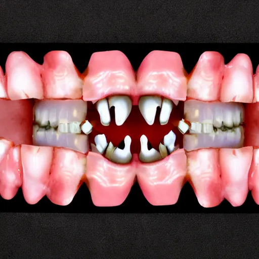 Image similar to trippy dmt teeth bone monster nightmare dentist bloody halloween scary gums