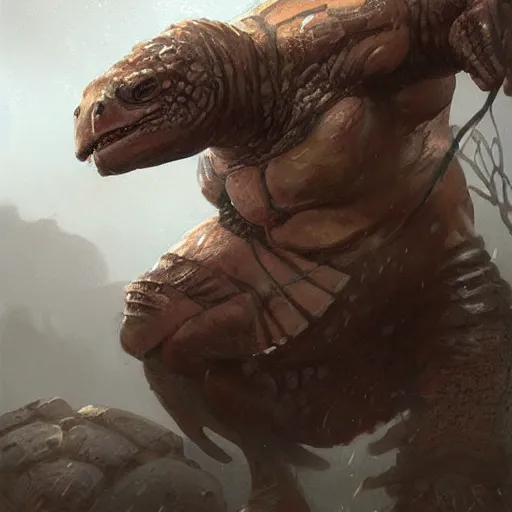 Image similar to anthropomorphic turtle brute, greg rutkowski