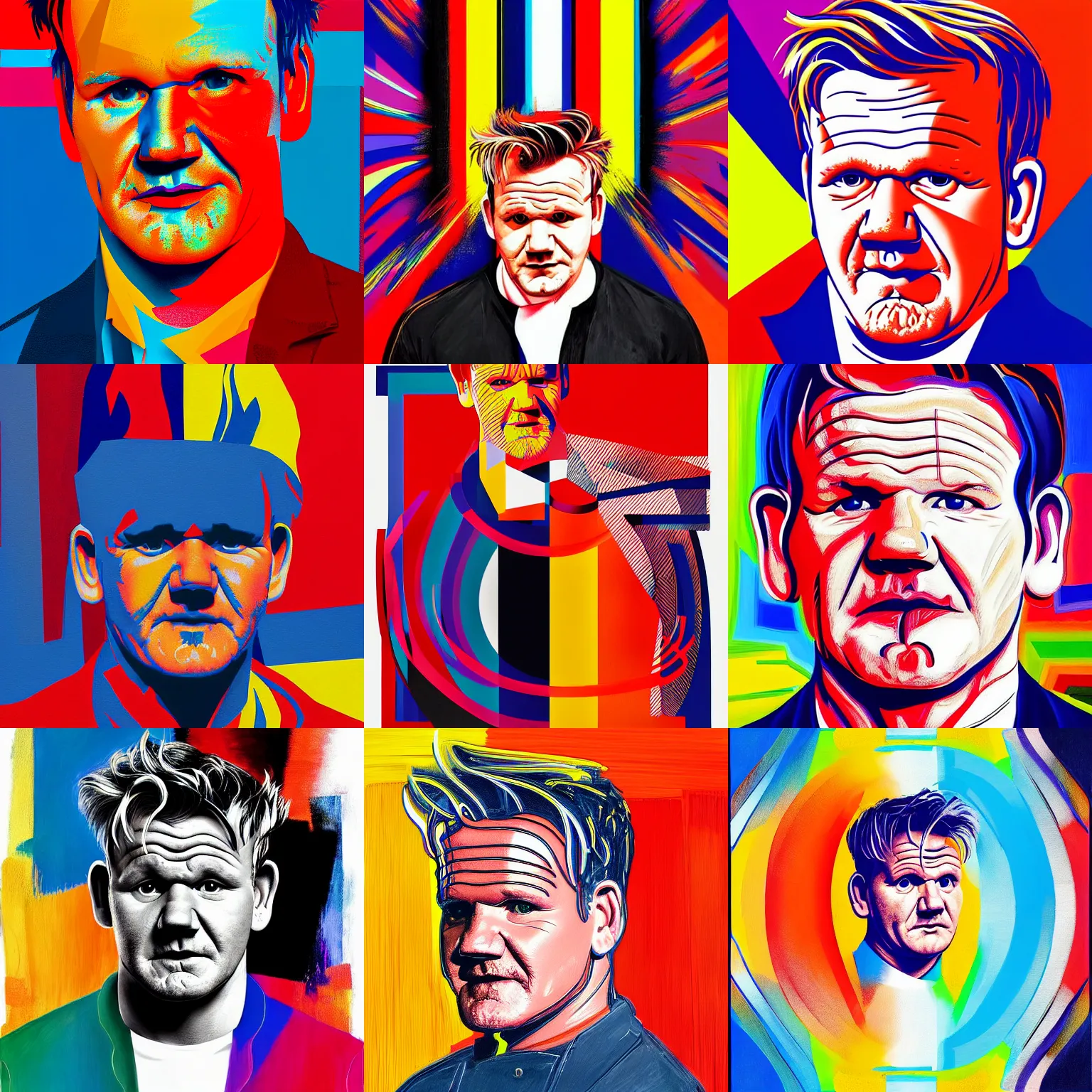 Prompt: a portrait of gordon ramsay, an ultra - fine detailed painting by morris louis bernstein, behance contest winner, geometric abstract art, dynamic composition, chromatic, artwork