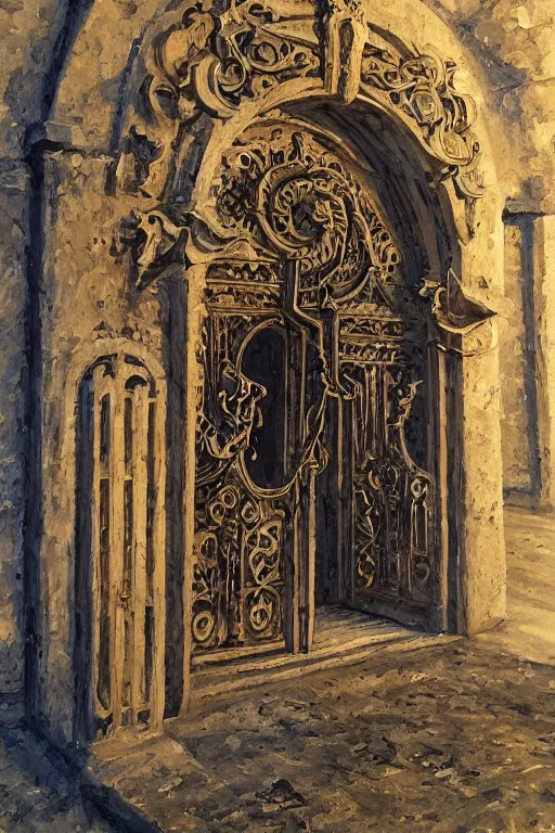 Image similar to painting of an intricate gateway portal to another dimension, trending on artstation, 30mm