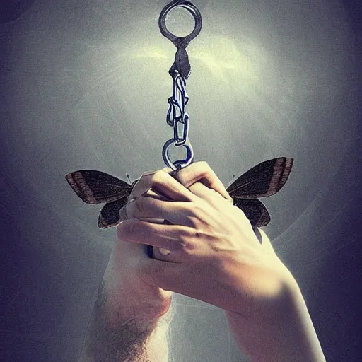 Image similar to god returned with the moth chained to his hand, there's so many things that you'll never understand, digital art