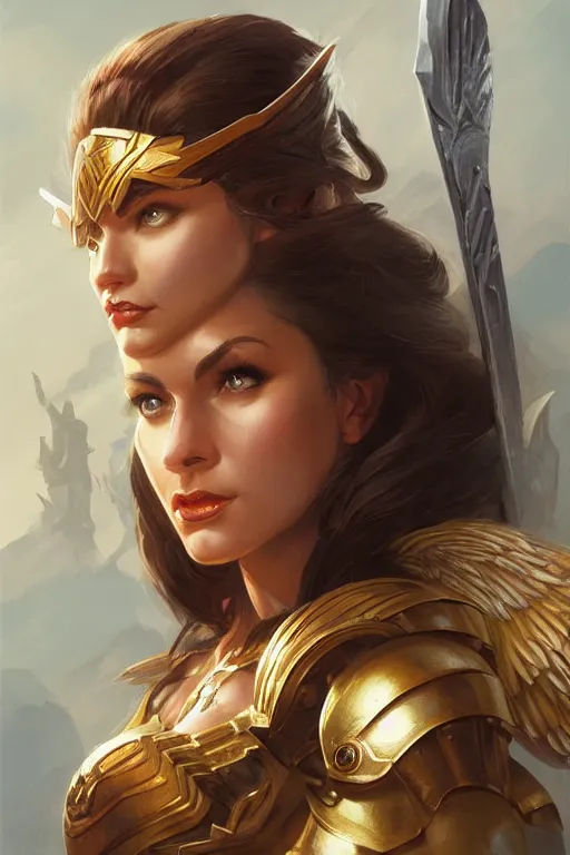 Image similar to amazon valkyrie athena, d & d, fantasy, portrait, highly detailed, headshot, digital painting, trending on artstation, concept art, sharp focus, illustration, art by artgerm and greg rutkowski and magali villeneuve