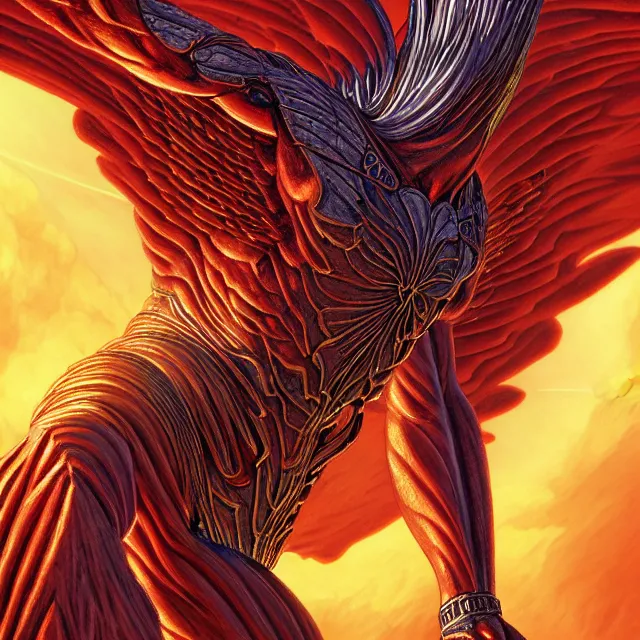 Prompt: phoenix warrior, artgerm, highly detailed, 8 k, hdr, close up, smooth, sharp focus, high resolution, award - winning photo, by thomas cole and wayne barlowe