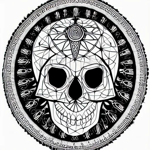 Prompt: sacred geometry skull illustration, ornate ritual occult illustration diagram, detailed