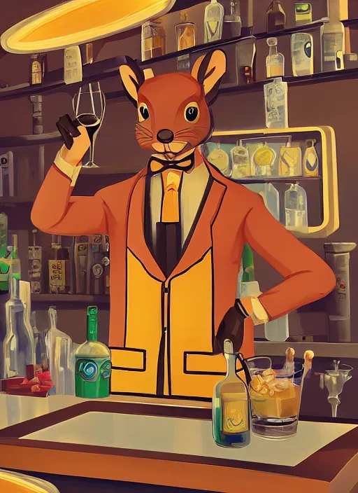 Image similar to squirrel anthro as a dapper bartender, retro futurism, art deco, detailed painterly art style, 🐿🍸🍋, furaffinity, trending on artstation