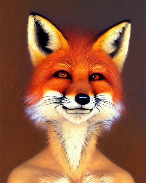 Image similar to oil painting of anthromorphic female fox, zootopia, fursona, furaffinity, 4 k, deviantart, furry art, wolf fursona, very expressive detailed feminine face, gaston bussiere, craig mullins, jc leyendecker, gustav klimt, artgerm, greg rutkowski, alphonse mucha