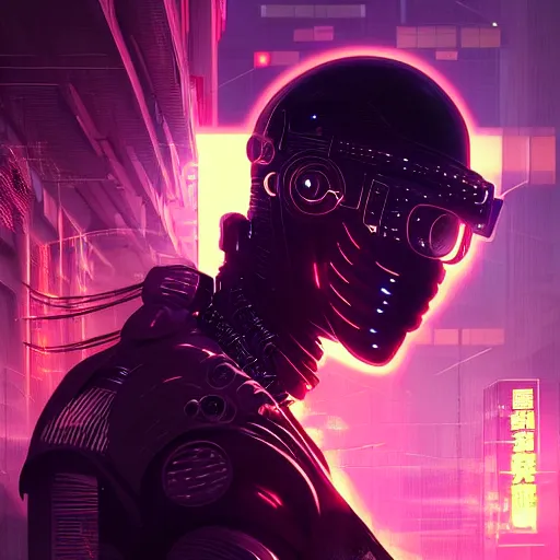 Prompt: portrait of a fierce dangerous cyberpunk hacker cyborg samurai in neotokyo at night, futuristic cyberpunk tokyo night, sci - fi and fantasy, intricate and very beautiful, highly detailed, digital painting, artstation, concept art, smooth and sharp focus, illustration, art by tian zi and wlop and alphonse mucha